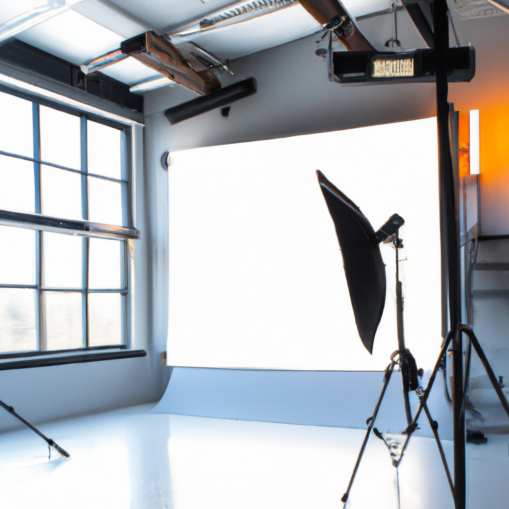 Minimalist white photo studio interior with north-facing windows and CRI-98 LED panels in Toronto