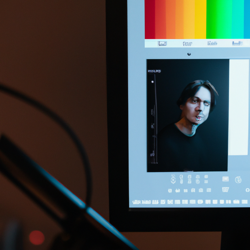 Colorist with calibration device on monitor